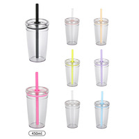 NOUVEAU Bouteille d'eau en plastique Tritan 450ml sans BPA Tasse à café Tasse à jus de fruits Tasse en plastique avec paille pour UV DTF Wraps Sticker