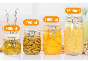 Best-seller Bouteilles en verre hermétiques de 500ml Conteneur de stockage des aliments Bocaux en verre avec couvercle à verrouillage/couvercle rabattable - Product Image 6