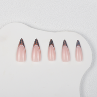 24 faux ongles longs et pointus, couvrant entièrement l'ongle, double french, imprimé léopard, ABS, pré-conçus, vente en gros