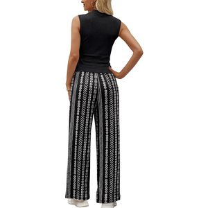 Conjunto de dos piezas para mujer, ropa de verano sin mangas, cuello simulado, tejido de punto, ropa informal para estar en casa, ropa transpirable para vacaciones - Product Image 5