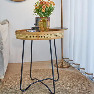 Innovahome Mesa de Centro Redonda Pequeña para Sala de Estar, Mueble Decorativo Moderno con Almacenamiento, Mimbre Natural, Madera y Metal - Product Image 2