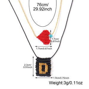 Collana Lunga Estiva Semplice e alla Moda in Stile Europeo-Americano, con <span class=keywords><strong>Cuore</strong></span> Rosso Intrecciato in Seta Dorata, Ispirazione Cristiana, per la <span class=keywords><strong>Notte</strong></span> - Product Image 4