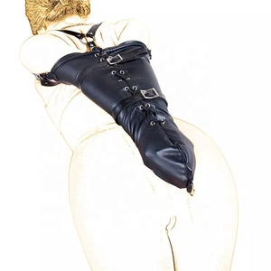 Black Leather SM Body Harness Restraint Slave Fetish One <strong>Armbinder</strong> Bondage Arms Binder - Product Image 4
