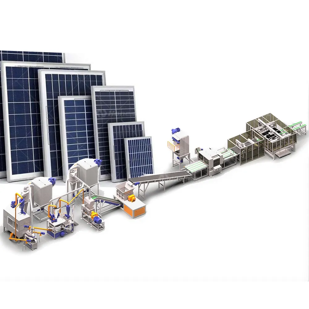 용량 1200-1500 kg/h 70-80 pcs/h 환경 보호 장비를 갖춘 태양광 패널 재활용 기계