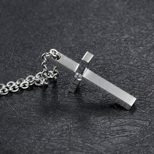 Collier en acier inoxydable avec pendentif croix pour homme et femme, couple, simple, étudiant, Jésus, chaîne claviculaire, cadeau pour amoureux - Product Image 3