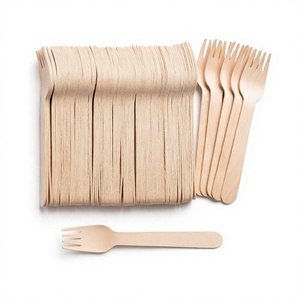 Ensemble de couverts modernes en bois biodégradables jetables, fourchettes, couteaux, cuillères, cuillères-fourchettes marron, écologiques pour le camping et les fêtes - Product Image 4
