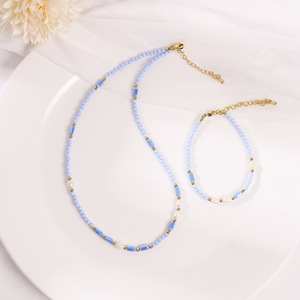 Collier et bracelet élégants <span class=keywords><strong>de</strong></span> style <span class=keywords><strong>simple</strong></span> avec perles baroques et cristaux bleus pour le quotidien, les banquets, les voyages, les anniversaires, les festivals, ou comme cadeau <span class=keywords><strong>de</strong></span> bijoux. - Product Image 4