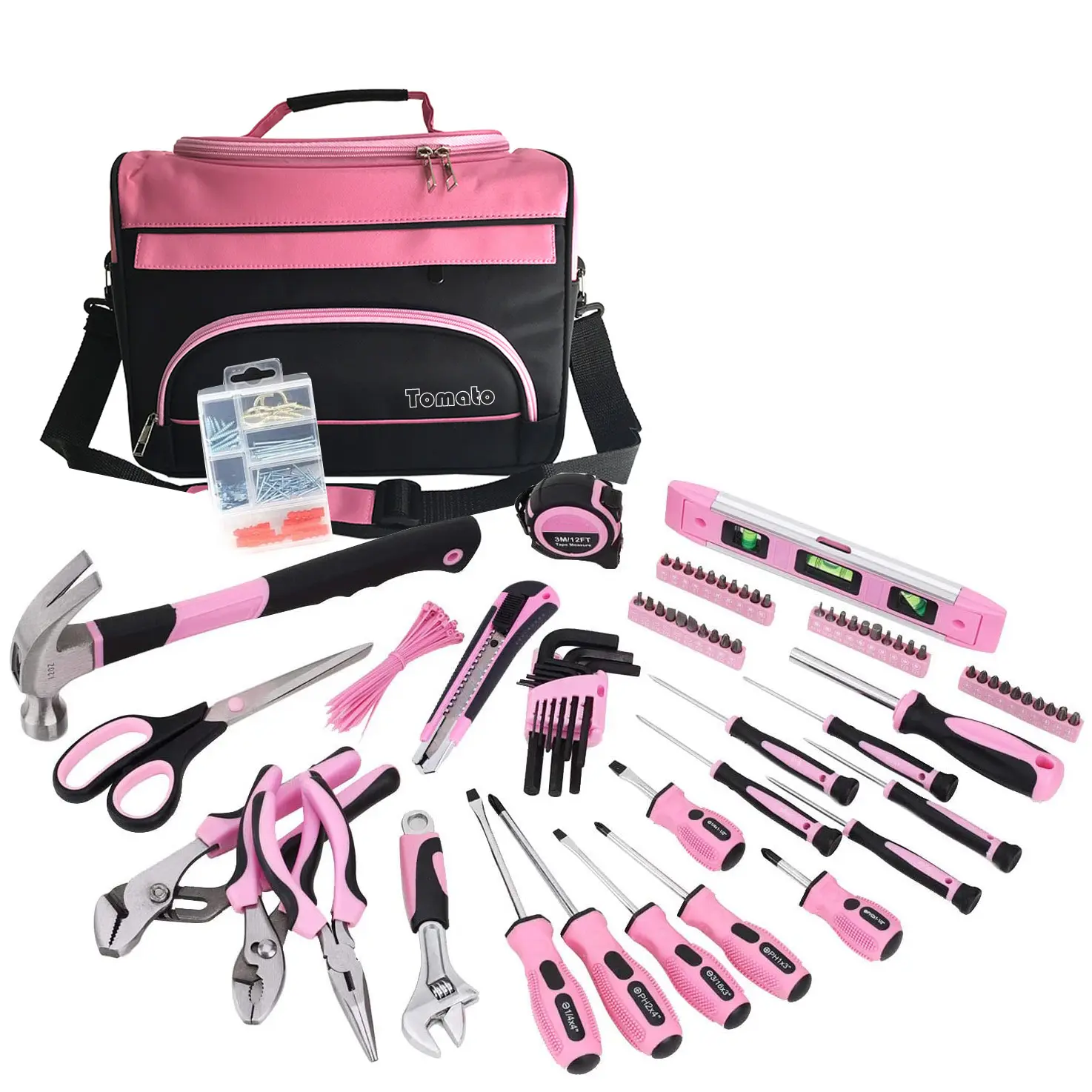 핑크 도구 세트, 220 조각 레이디의 홈 수리 도구 키트 스토리지 도구 가방