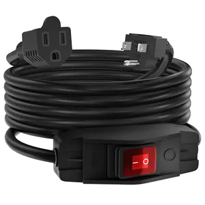 Kabel ekstensi 14AWG hitam penggunaan luar ruangan 125V/250V Rocker On/Off sakelar kabel Inline 15A maks. Peralatan listrik Printer lampu