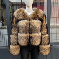 BEIZIRU Manteau long d'hiver pour femme en vraie fourrure de raton laveur, élégant et moelleux, avec chapeau personnalisé, vêtement d'extérieur de luxe naturel et tendance