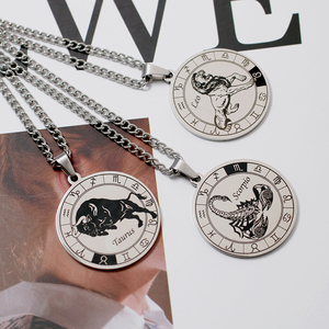 K157 Vente en gros Pendentif rond en acier inoxydable avec signe du zodiaque Lion, pièce de monnaie, pour hommes, bijoux de mode, colliers - Product Image 3