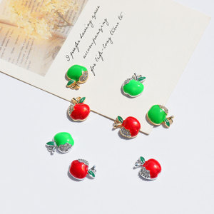 Pendentif en alliage en forme de pomme avec strass pour la fabrication de boucles d'oreilles, accessoires de bijoux, couleurs mélangées, composants de bricolage - Product Image 1