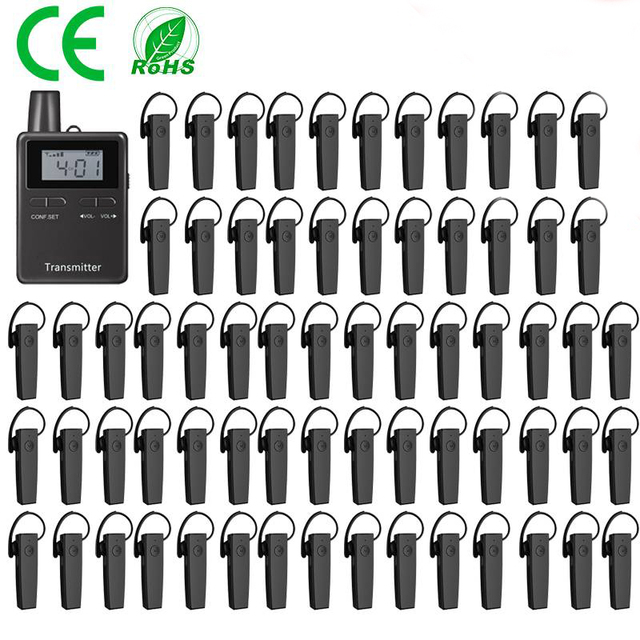 One Way Wireless Tour Guide System Earhook Receiver 2.4GHz with 50 Channels Plastic 24-Month Warranty for Museum and Tourism