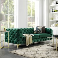 Sofá Chesterfield Moderno de Acero Inoxidable, Sofá Seccional Tapizado en Terciopelo, Sofás para Sala de Estar, Hogar y Hotel