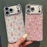 Coques de téléphone IMD scintillantes et élégantes avec motif floral et papillon, décorées de perles, pour filles, compatibles iPhone 14 15 16 17 Pro Max (MOQ 500)