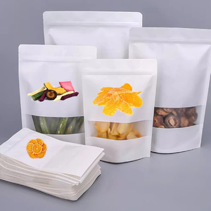 Op maat bedrukte witte hersluitbare ziplock zakken van hoogwaardig barriermateriaal voor voedsel en snacks, staande uitvoering met transparant venster - Product Image 5