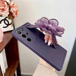 Pour Samsung S23 Ultra S22 + S21 S20 FE A54 14 24 A34 <span class=keywords><strong>53</strong></span> M14 M54 M34 F54 étui à la mode fleur dragonne silicone support pour téléphone couverture - Product Image 4