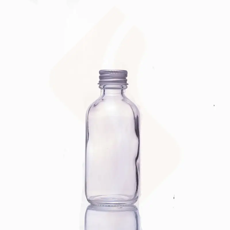 Botella redonda de vidrio para bebidas, botella con tapa giratoria de 60ml, 2oz, boston