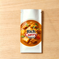 Sachet d'emballage alimentaire à faible MOQ, finition mate, scellé sur 3 côtés, pochette plate avec encoche de déchirement pour l'emballage de sauces