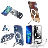 Casing Magnetik Tipis Transparan dengan Penyangga untuk iPhone 11 12 13 14 15 16 Pro Max 17 Air Plus, Aksesoris Elektronik yang Tahan Lama