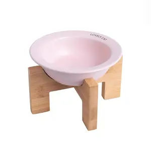 High Quality Wooden Elevated Dog Feeding Bowl Ceramics Healthy 170ml Steel Small Pet Dog Bowls And Feeders