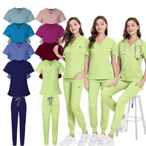 Industrial personalizado antiarrugas Scrub Set clásico Premium Unisex cuello en V Fit mujeres Jogger Medical Ceil uniforme azul - Product Image 6