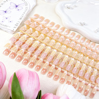 Faux ongles courts à presser, forme French demi-lune œil de chat, couleur unie nude poudré, effet illuminateur, chic, vente en gros, ongles finis