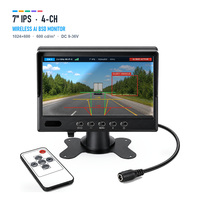 Moniteur de voiture sans fil 4 canaux 7 pouces LCD 4K, décodage H.264/H.265, faible latence 120 ms, avertissement d'angle mort IA BSD, DC9-36V