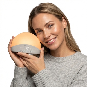 Réveil-cloche de chevet avec lumière du <span class=keywords><strong>matin</strong></span>, veilleuse RVB à intensité variable, machine à bruit blanc, commande vocale, pour chambre d'adulte, home cinéma, OEM - Product Image 1