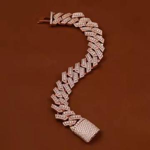Moissanite Rose Gold Cuban Link Bracelet 925 Sterling Silver Plated Brilliant Cut Trendy Hip Hop Style Everyday Gift Jewelry - Product Image 2