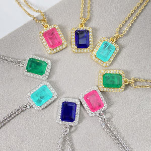 Collier avec pendentif semi-bijou plaqué or fusion rectangulaire pour femme, vente en gros - Product Image 2