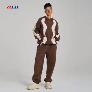 Felpa <span class=keywords><strong>Oversize</strong></span> da Donna con Motivo Ondulato Bicolore Marrone e Bianco, Pullover con Cappuccio Patchwork Casual Streetwear - Product Image 4