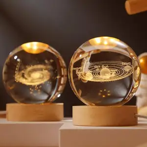 Hot Sale 3D Laser Crystal Glass Ball Light Base Stand Galaxy 3d Solar System Popular Children Gift