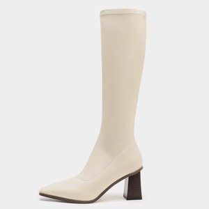 Botas Blancas de Tacón Alto y Grueso, Estilo Coreano, con Parte Superior de Microfibra, que Aumentan la Estatura, para Mujeres de Baja Estatura y Tallas Grandes - Product Image 3