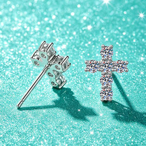 GRA Certified S925 Sterling Silver Rhodium Plated Brilliant Cut D Color VVS1 <b>Moissanite</b> Claw Setting Cross Stud <b>Earrings</b> Trendy - Product Image 6