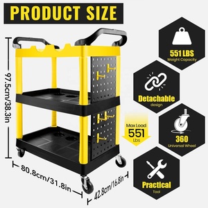 Chariot de rangement 3 niveaux jaune et noir pour detailing automobile, avec crochets pour panneaux de rangement, organisateur pour lavage de voitures, <span class=keywords><strong>garage</strong></span>, atelier, bricolage et maison - Product Image 2
