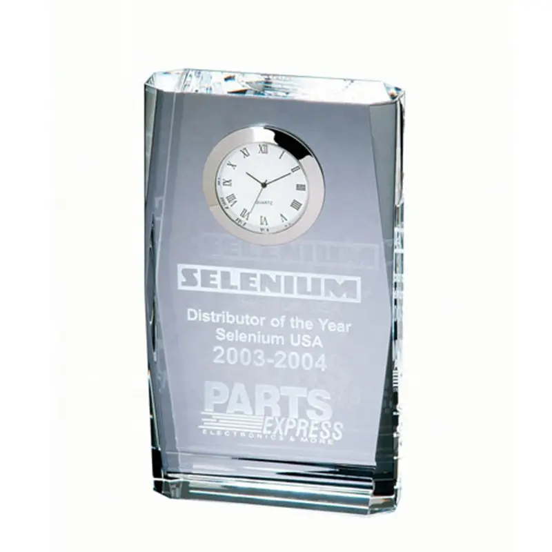 Laser Sandblasted Crystal Beveled Plaque Clock for Corporate Christmas Gifts