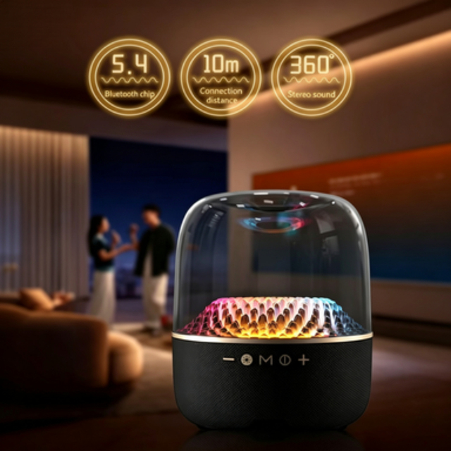 OEM ODM Customizable Speaker High Transparent Shell 360 Full Surround Light 5-8 Hours Continuous Playback Speaker