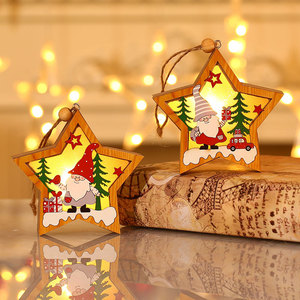 Nuevo producto transfronterizo: Colgante luminoso de madera con diseño de Anciano del Bosque Navideño, decoración para árbol de Navidad, estrella redonda de cinco puntas - Product Image 2