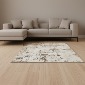 Tappeto Astratto D0100H5GMR8 8x10 Rettangolare Crema Marrone Resistente alle Macchie in Poliestere Prodotto a Macchina per Soggiorno Camera da Letto Ufficio - Product Image 2