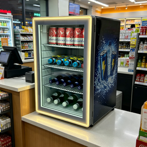 NE-70CR Custom Light Round Corner Beverages Cooler Chiller air Cooled Glass Door Digital Small Refrigerator - Product Image 4