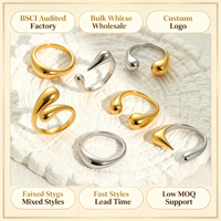 Cincin Tetesan Air Terbuka Berlapis Emas PVD Hipoalergenik Anti-Kusam Model Chunky Teardrop untuk Wanita Perhiasan Fashion