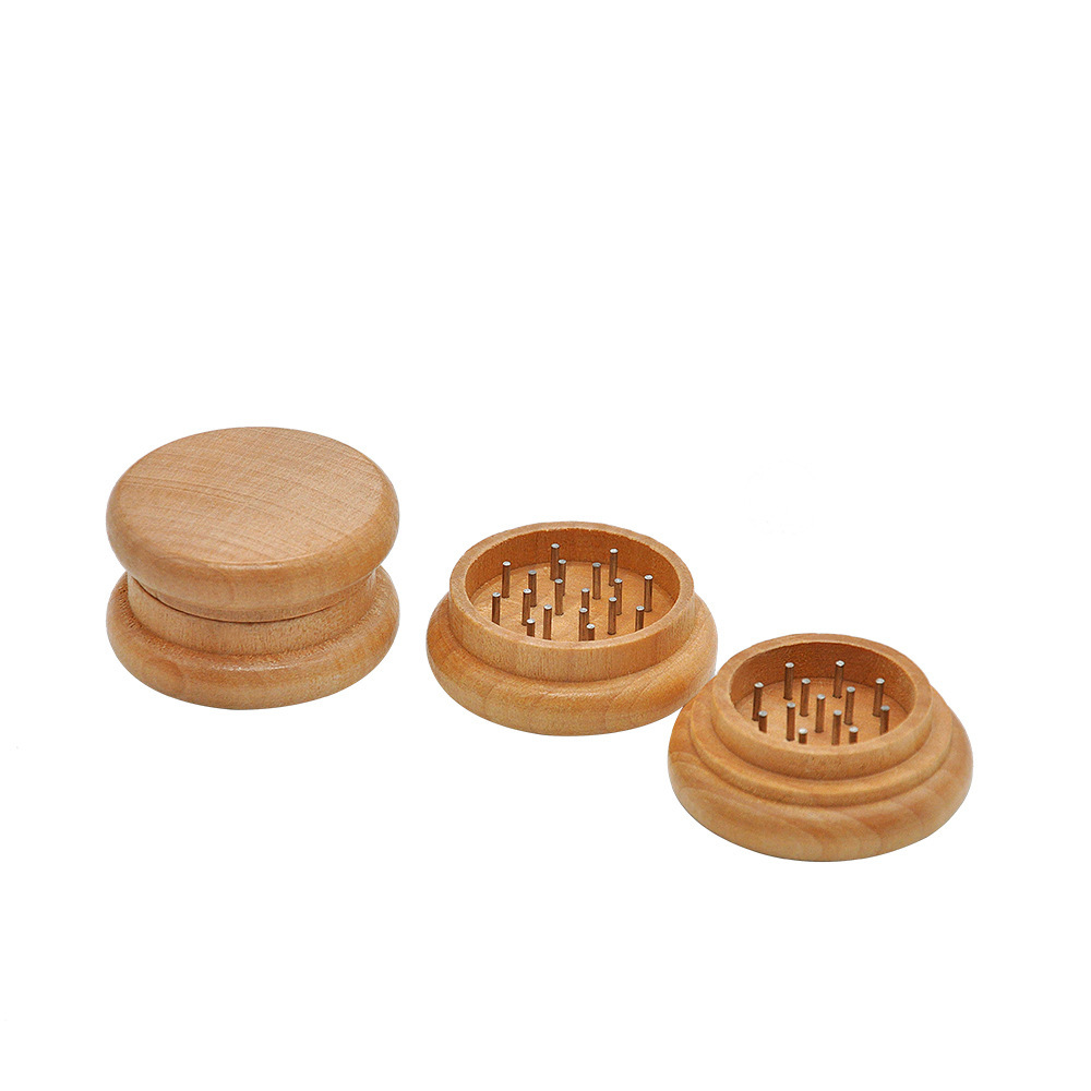 Wholesale Cheap Round wood 55mm plastic 2 layers Herb Grinder