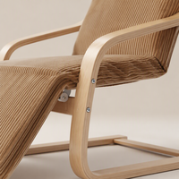 Fauteuil inclinable en bois de bouleau courbé de style nordique avec repose-pieds étendu, fauteuil de relaxation ergonomique à dossier haut en velours côtelé pour jardin et terrasse