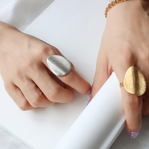 Two Tone Gold <b>Silver</b> Organic Flat Wide Face Stainless Steel <b>Ring</b> - Product Image 1
