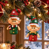 Ensemble de 2 ornements de Noël en sequins, figurines peintes à la main en résine, pendentifs pour arbre de Noël, cadeau, décoration de la maison