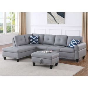 3-Piece L-Shaped Faux Leather <b>Sofa</b> <b>Bed</b> Set with <b>Storage</b> Ottoman Modular Design Eco-Friendly & Durable for Living Room - Product Image 1