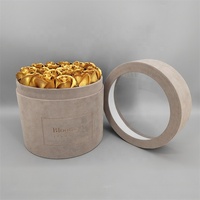 Boîtes cadeaux rondes en carton gris avec fenêtre transparente, logo personnalisé, revêtement UV, dorure à chaud pour la Saint-Valentin - Matériaux recyclés