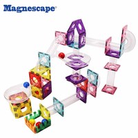 Magnescape - Juego de Construcción de Pistas de Canicas Magnéticas de Plástico, 106 Piezas, Modelo Educativo Montessori, Juguete de Bricolaje con Bloques Magnéticos