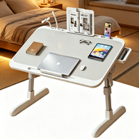 Table de lit pliable réglable en hauteur pour ordinateur portable, plateau inclinable avec tiroir, support de livre, ventilateur USB et lampe pour la lecture et le travail